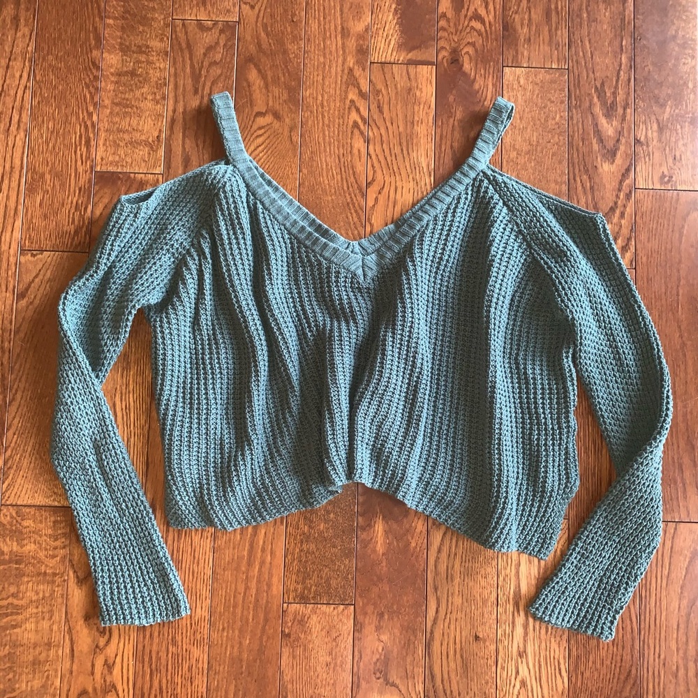 LA Hearts Sweater Cropped Cold Shoulder Olive
